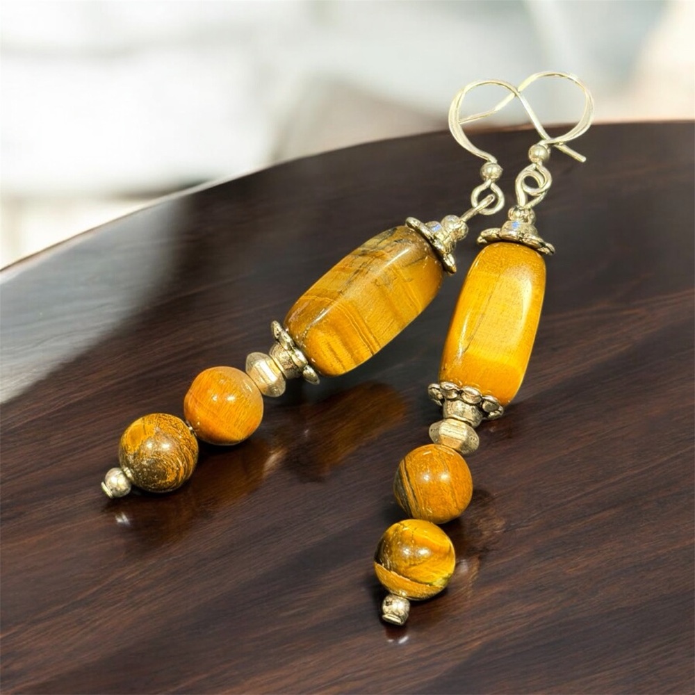 Handcrafted tigers eye earrings - Picture 7 of 8